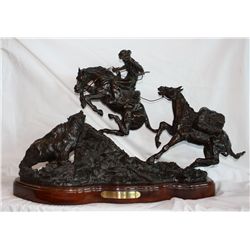 "Vic Riesau A Grizzly Encounter"" Original Bronze Sculpture. 4/10, 1978. 18""x32"" on base. "