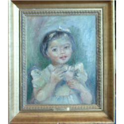 "George Chann(1913-1995) Original ""Portrait of Artist's Daughter"". Oil on Canvas. 20""x17""