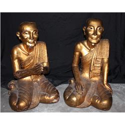 PAIR OF GILDED HAND CARVED PRAYING MONKS C. 1920 26T