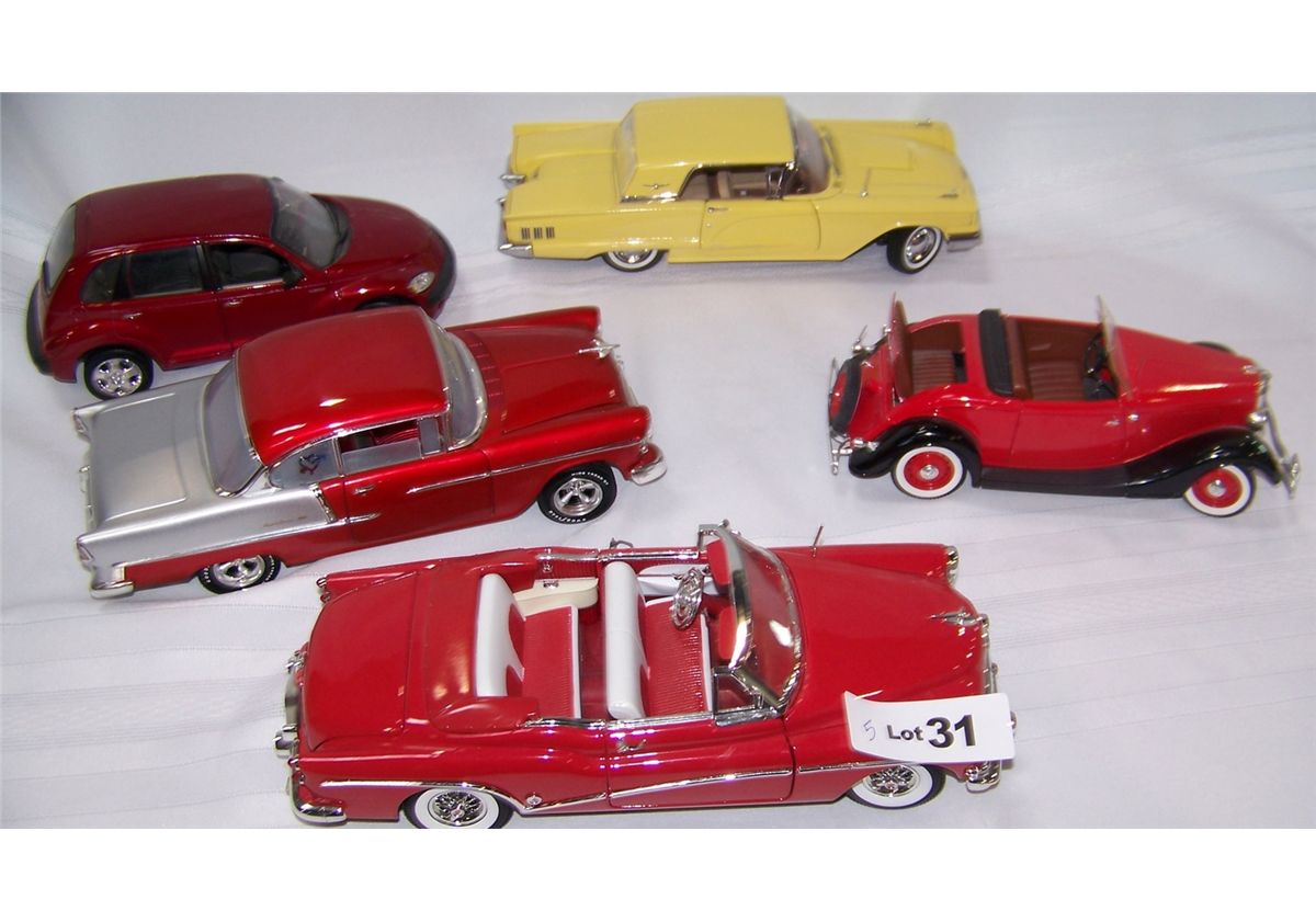 LOT OF (5) FRANKLIN MINT COLLECTIBLE 1950'S ERA MODEL CARS 1/18