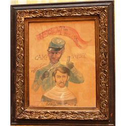Civil War Camp Barber Drawing in Orig. Frame