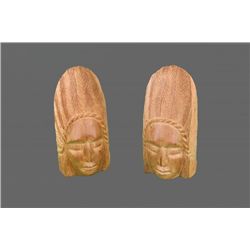 Wood Carved Indian Chief Book Ends, Native American