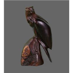 Hardwood carving of eagle perched.   (Size:  See Last