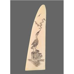 Ivory Scrimshaw of a Crane   (Size:  See Last Photo for