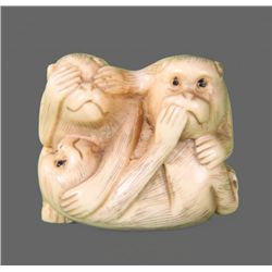 Early 1900' Ivory Netsuke, See No Evil, Hear No Evil,