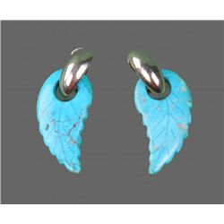 Native American Handmade Turquoise Feather Earrings