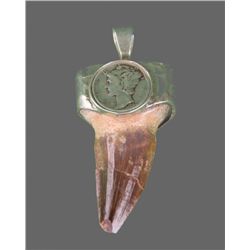 Mercury Dime Tooth Silver Pendant, Native American.