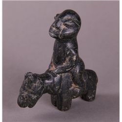 Pre-Columbian Stone Carving, Man on Horse   (Size:  See