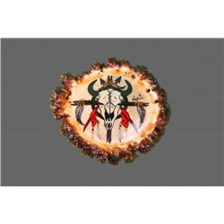Hand Painted Bone Disc Belt Buckle, signed Haines,