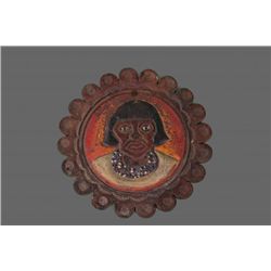 Antique leather engraving and painting of a Native.