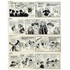 Image 1 : Lot of 4 ''Li'l Abner'' 1970 Comic Strips Drawn & Signed by Al Capp, Who Sketches in Versos -- Abner