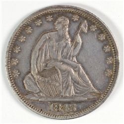 1843 SEATED HALF DOLLAR AU 58 P.Q. NICE