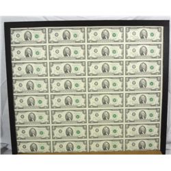 UNCUT SHEET OF 32 1976 $2.00 NOTES ( BICENTENNIAL ) IN BLACK TREASURY PACKAGE