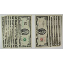 U.S. $2.00 NOTE LOT, ( 9 )  1957 RED SEAL AND ( 8 ) 1976 BICENTENNIAL, ALL CU