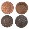 Image 1 : 4 LARGE CENTS WITH DECENT READABLE DATES, 1836, 1844, 1853, AND 1851