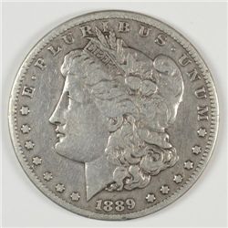 1889-CC MORGAN SILVER DOLLAR, VF-25  RARE KEY DATE