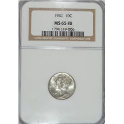 1942 MERCURY DIME, NGC MS-65 FB