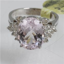 Genuine  6.64 ctw  Pink Kunzite Ring  14KT White Gold