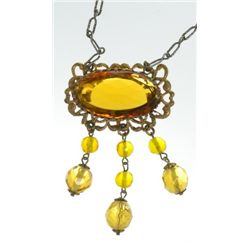 Vintage Victorian Necklace with amber colored stone. Stone is prong set.