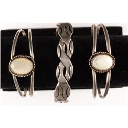 Vintage Lot of Three Native American Bracelets, Two with Mother of Pearl