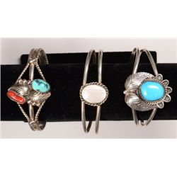 Lot of three Vintage Native American Bracelets, All will fit an average wrist.