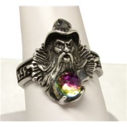 Vintage Sterling Silver ring, Wizard holding Magic globe - unusual