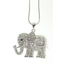 Vintage Rhinestone silver tone Elephant necklace, 18" long.