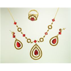 Complete Vintage Set of 16" necklace, earrings & ring