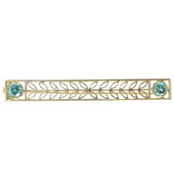 Vintage 14K White Gold Bar Pin with Blue Topaz circa 1920's