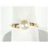 Image 1 : Vintage 14K Yellow Gold Cultured Pearl and Ruby Ring, Size 8, Excellent Cond.