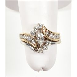 Stunning 1ctw Marquise Diamond 14kt Two Tones Bridal Set