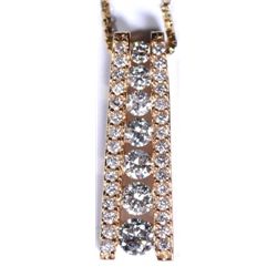 14K LADDER PENDANT, APPROX. 2 CT. TW OF DIAMONDS. 18" BOX CHAIN