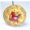 Image 1 : LADIES BRASS VINTAGE HAT PIN ACCENTED WITH BRICK COLOR LUCITE STONE