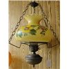 Image 1 : ELECTRIFIED HANGING VINTAGE OIL LAMP WITH PRETTY HAND PAINTED DESIGN