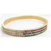Image 2 : 14K Yellow Gold Diamond, Ruby, Sapphire, & Emerald hinged bangle ,safety clasp