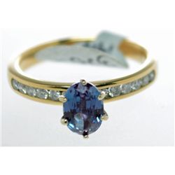 Pre-Owned 14k Yellow Gold Synthetic Alexandrite and Diamond Ring, Size  6.25