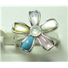 Image 1 : Mother Of Pearl and Turquoise Sterling Silver Flower Ring