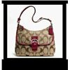 Image 1 : COACH PURSE Soho Signature Flap Duffle Khaki & Red, New with Tags, Retails $298