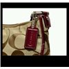 Image 2 : COACH PURSE Soho Signature Flap Duffle Khaki & Red, New with Tags, Retails $298