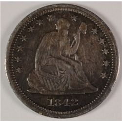 1842-O SEATED QUARTER AU