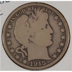 1915 BARBER HALF DOLLAR GOOD+
