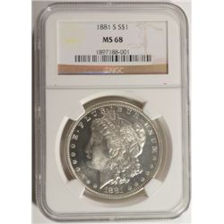 1881-S MORGAN DOLLAR NGC MS68 NICE WHITE