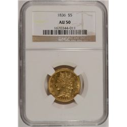 1836 $5 GOLD CLASSIC HEAD NGC AU 50