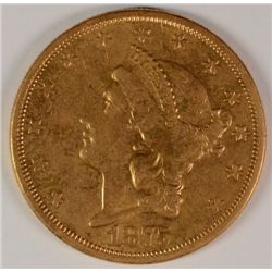 1875-S $20 GOLD LIBERTY TYPE 2 AU+