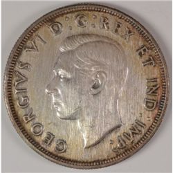 1947 CANADIAN SILVER DOLLAR, BLUNT 7, AU
