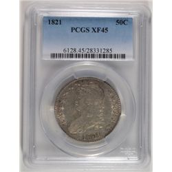 1821 BUST HALF DOLLAR, PCGS XF/AU-45  BEAUTIFUL SCARCE