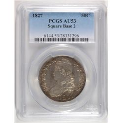 1827 BUST HALF DOLLAR, PCGS AU-53  BEAUTIFUL AND SCARCE