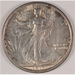 1917 WALKING LIBERTY HALF DOLLAR, AU-58 NICE