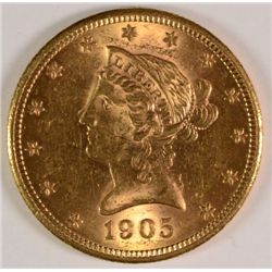 1905-S $10.00 LIBERTY GOLD, MS-63  VERY SCARCE DATE, FROSTY AND NICE!