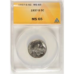 1937-S BUFFALO NICKEL, ANACS MS-65